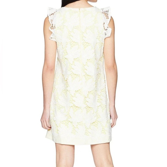 Tahari Petite White and Yellow Ruffle Sleeve Floral Embroidered Sheath Dress - Picture 4 of 9